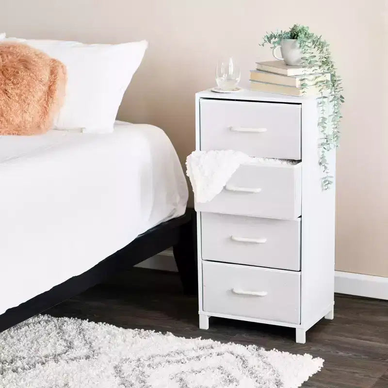 Household Essentials Dresser Tower White: Particle Board Frame 4-Drawer Storage Adult Assembly Required