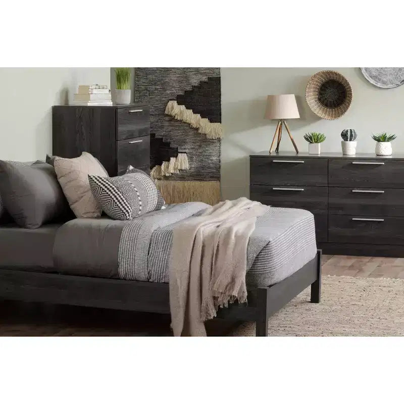 South Shore Step One Essential 6 Drawer Double Dresser: Gray Oak Laminated Finish Anti-Tip Hardware 51.25" Width