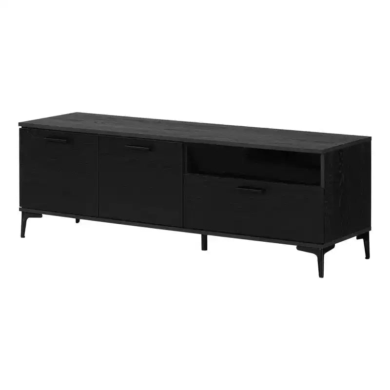South Shore Musano TV Stand for TVs up to 60" with Doors and Drawer Black Oak: Laminated Particle Board Storage Console