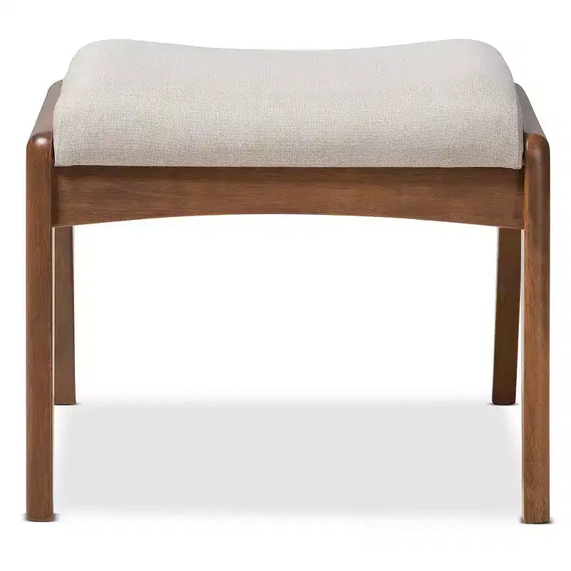 Repose-pieds capitonné en tissu avec placage bois de style médiéval et moderne