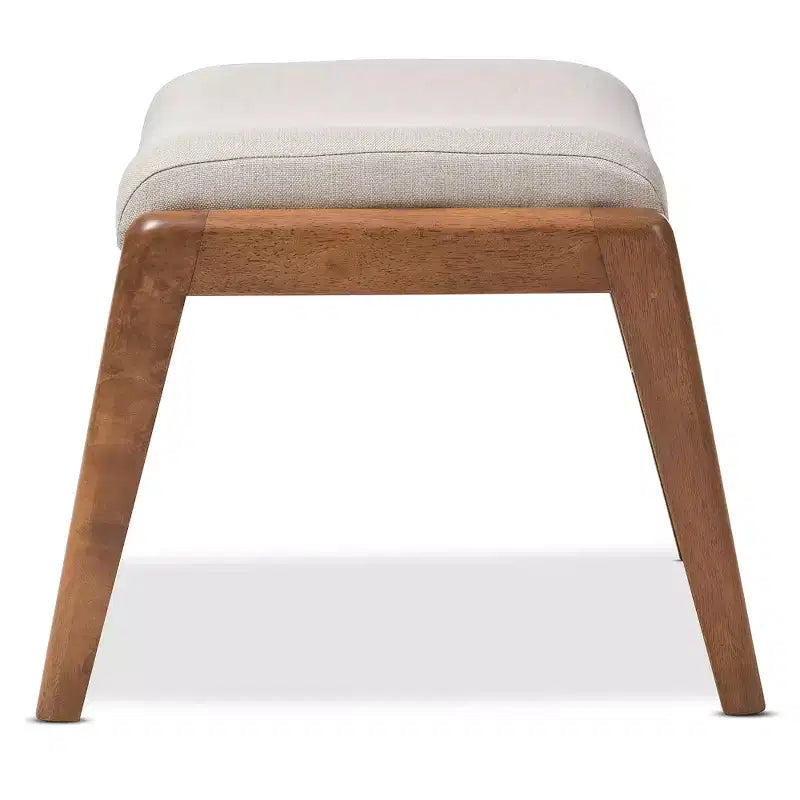 Repose-pieds capitonné en tissu avec placage bois de style médiéval et moderne