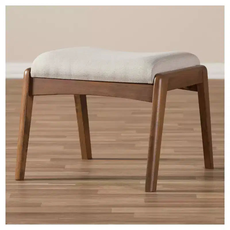 Repose-pieds capitonné en tissu avec placage bois de style médiéval et moderne
