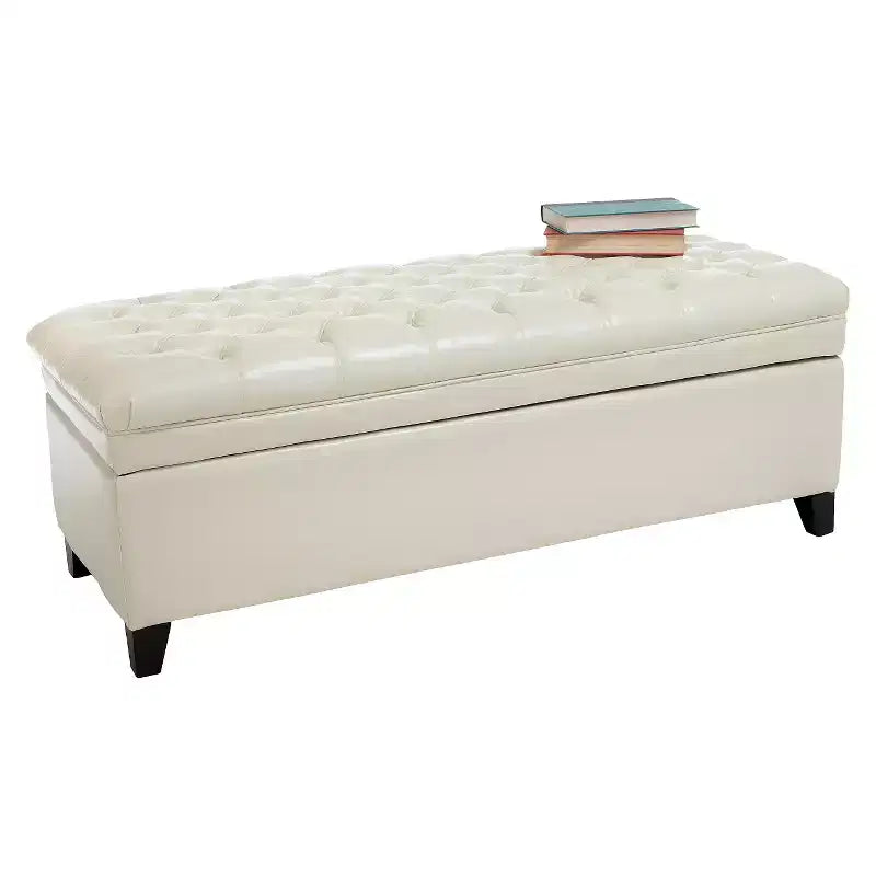 Hastings Tufted Storage Ottoman - Christopher Knight Home: Elegant Bonded Leather Soft-Close Lid