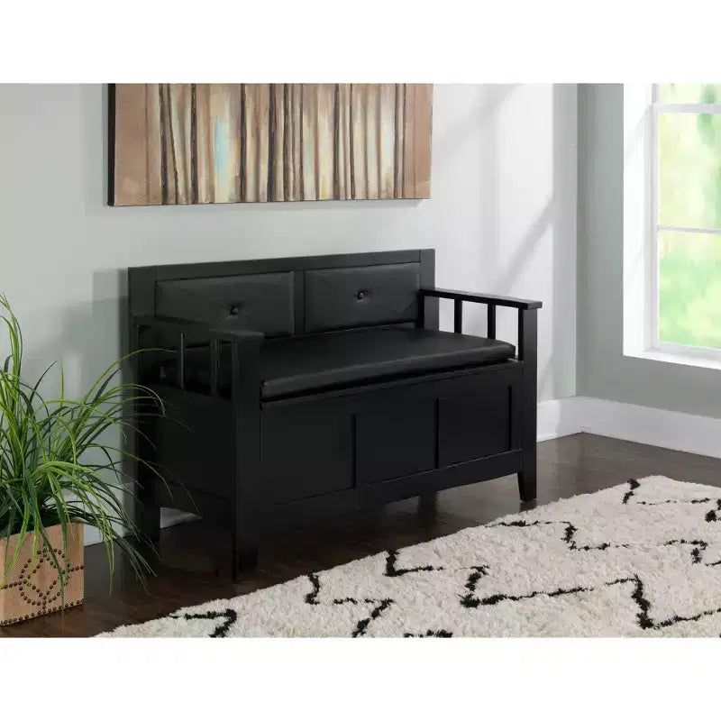 Banc de rangement en bois massif rembourré en similicuir
