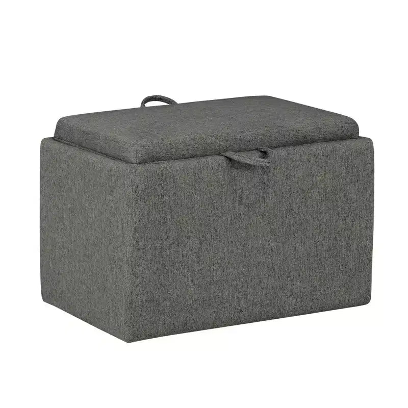 Pouffe de rangement en tissu gris doux avec plateau rabattable