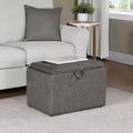 Pouffe de rangement en tissu gris doux avec plateau rabattable