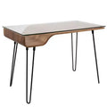 LumiSource Avery Mid Century Modern Desk Walnut : Tempered Glass Top Wood & Metal Frame All Purpose Drawer
