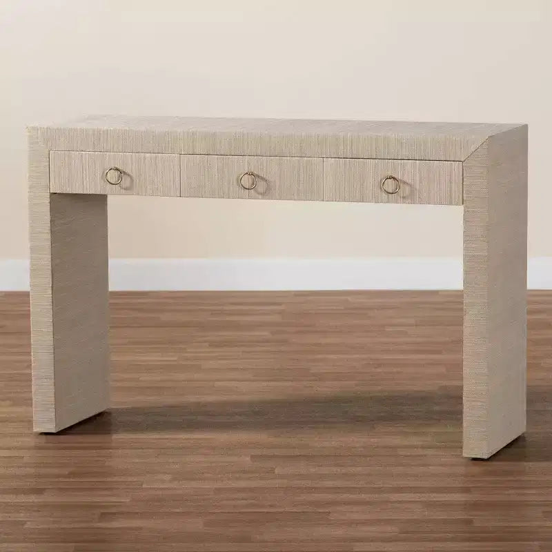 Table de commande à trois tiroirs en tissu de paille tissée