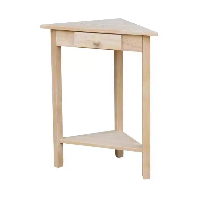 Corner End Table Unfinished - International Concepts: Solid Wood Triangle Shape Shelf Storage