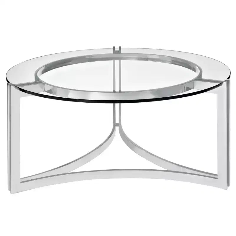 Signet Stainless Steel Coffee Table Silver - Modway: Chic Round Glass Top Loop Leg Design 36" Height
