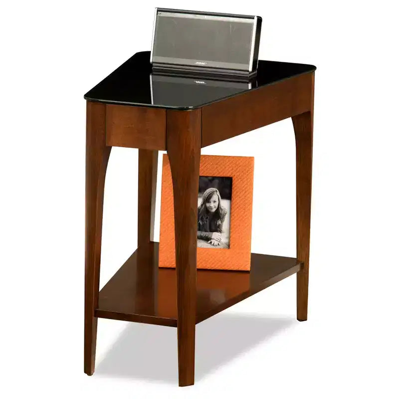 Obsidian Recliner Wedge Table - Chestnut - Leick Home: Glass Top CARB Certified No Assembly Required