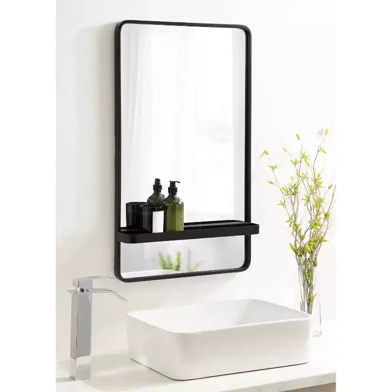 Miroir rectangulaire mural avec étagères