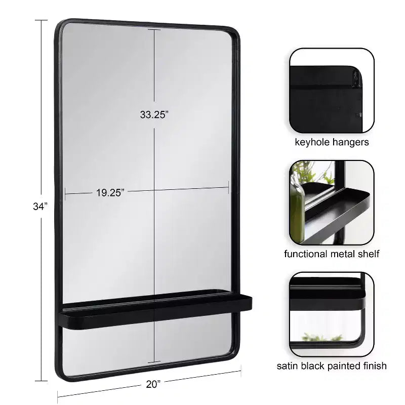 Miroir rectangulaire mural avec étagères