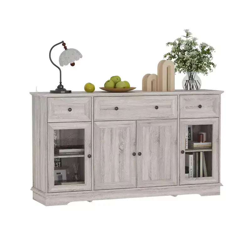 Famapy Gray 4 Doors Sideboard Buffet with 3 Storage Drawers