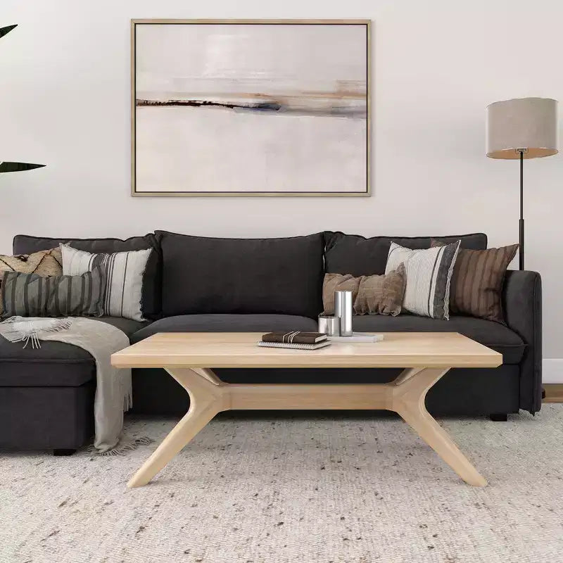 Table basse rectangulaire en bois massif avec pieds en croix
