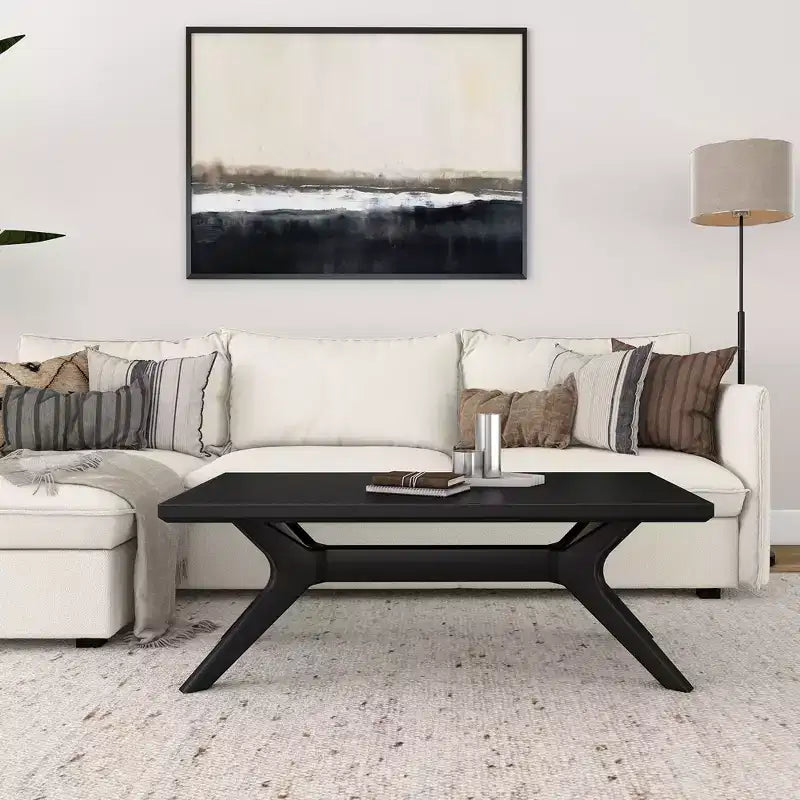 Table basse rectangulaire en bois massif avec pieds en croix