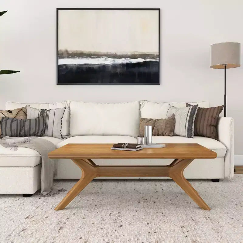 Table basse rectangulaire en bois massif avec pieds en croix