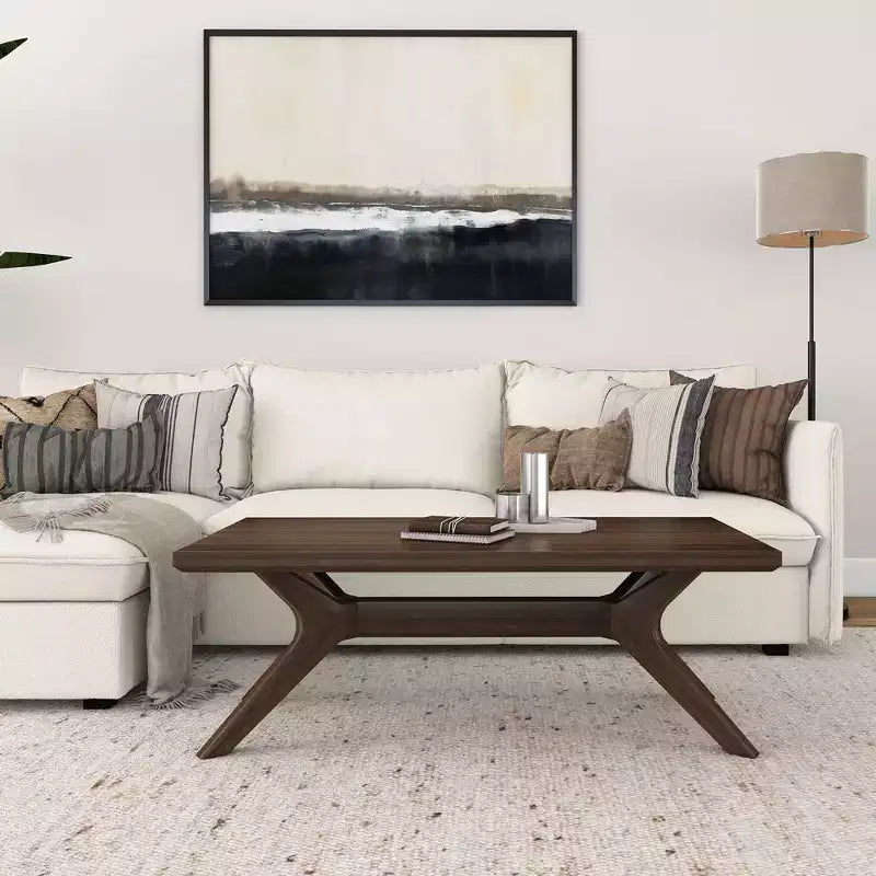 Table basse rectangulaire en bois massif avec pieds en croix