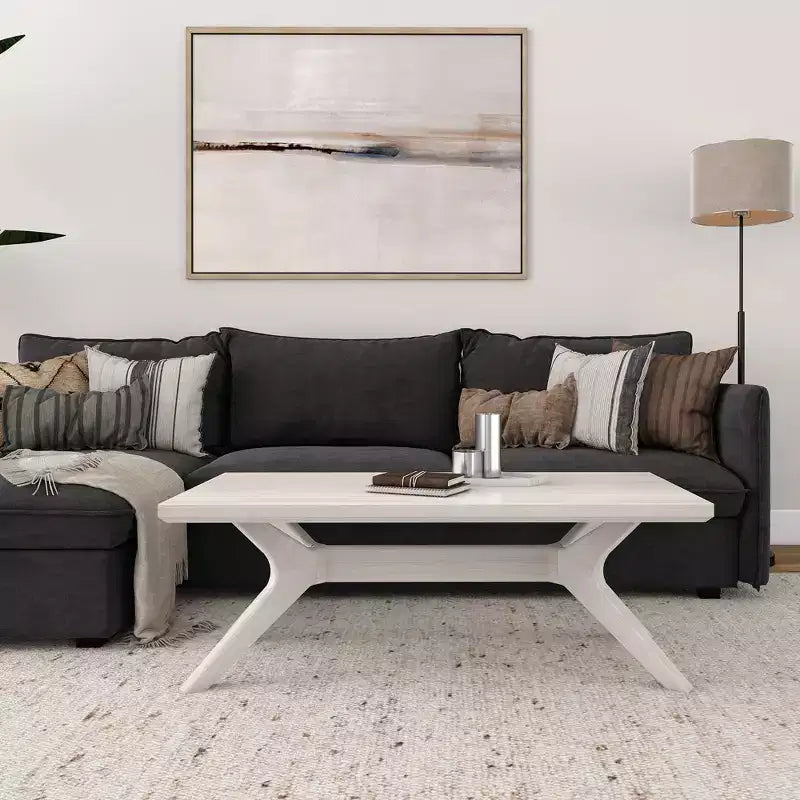 Table basse rectangulaire en bois massif avec pieds en croix