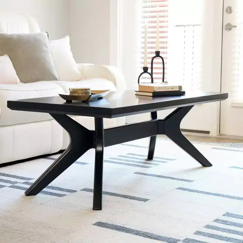 Table basse rectangulaire en bois massif avec pieds en croix