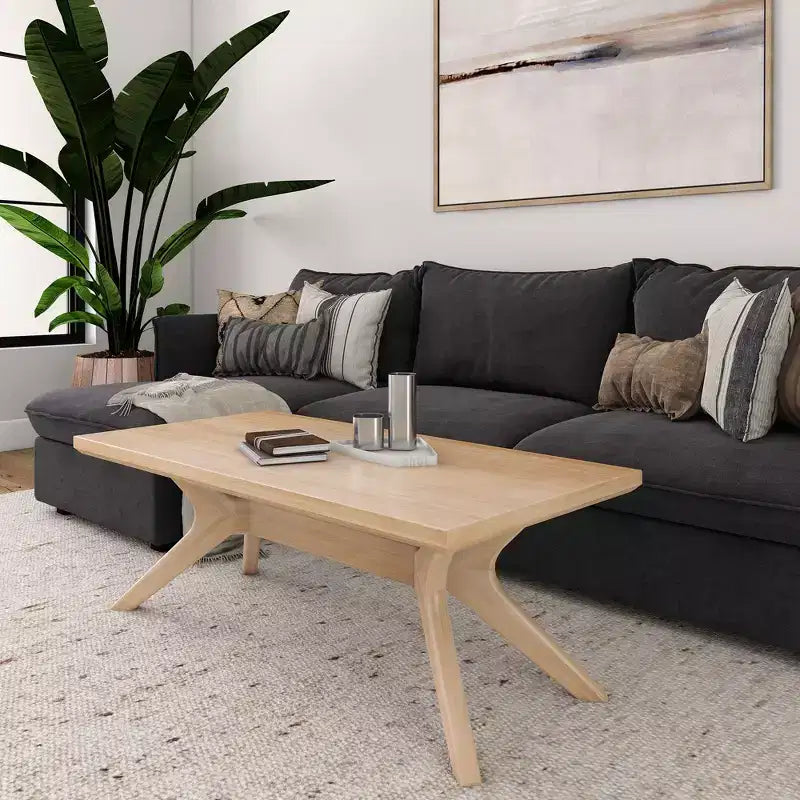 Table basse rectangulaire en bois massif avec pieds en croix