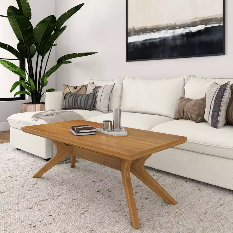 Table basse rectangulaire en bois massif avec pieds en croix