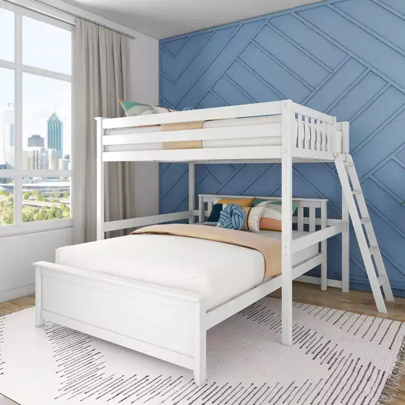 Max & Lily Bunk Bed L Shaped Full-Over-Queen Bed Frame for Kids with Ladder on End Solid Wood Bunk Bed for Kids No Box Spring Needed