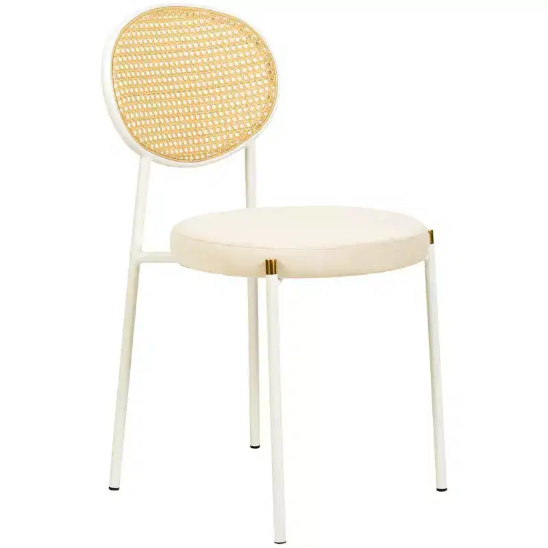 LeisureMod Euston Velvet Dining Chair Rattan Open Back Chair with Stainless Steel Base Comfortable Modern Seating for Kitchen Dining Room Cafe