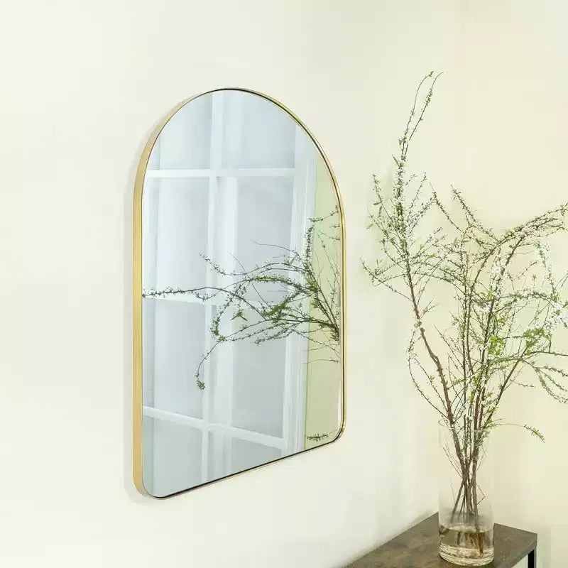 TEHOME Arched Arched Stainless Steel Framed Wall Mounted Bathroom Vanity Mirror