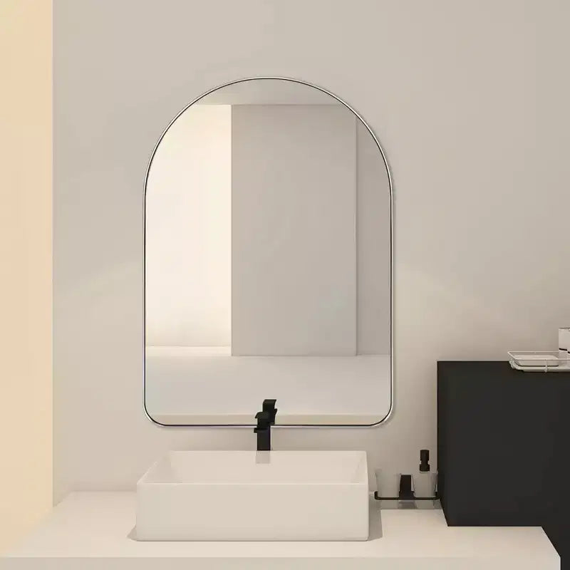 Miroir de courtoisie mural à cadre arqué en acier inoxydable