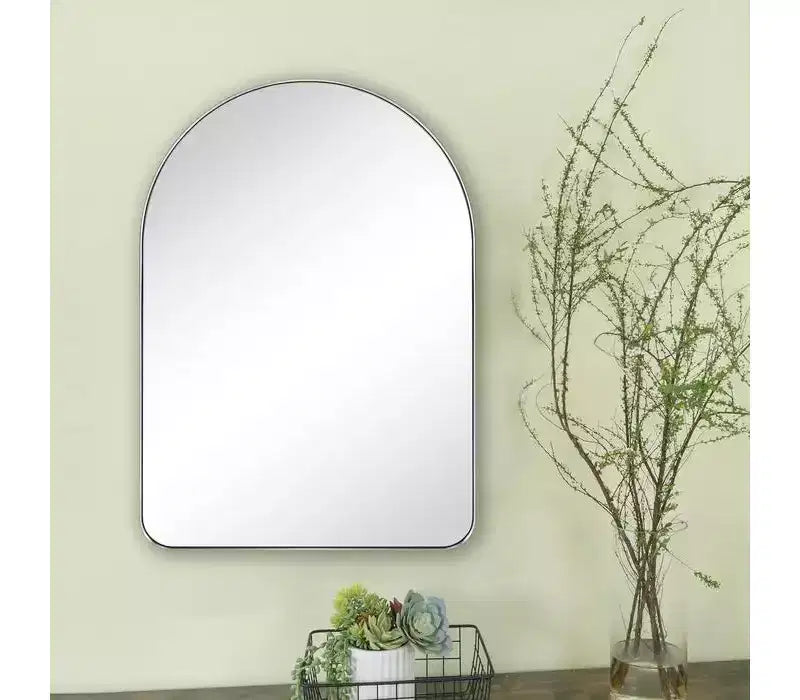 Miroir de courtoisie mural à cadre arqué en acier inoxydable
