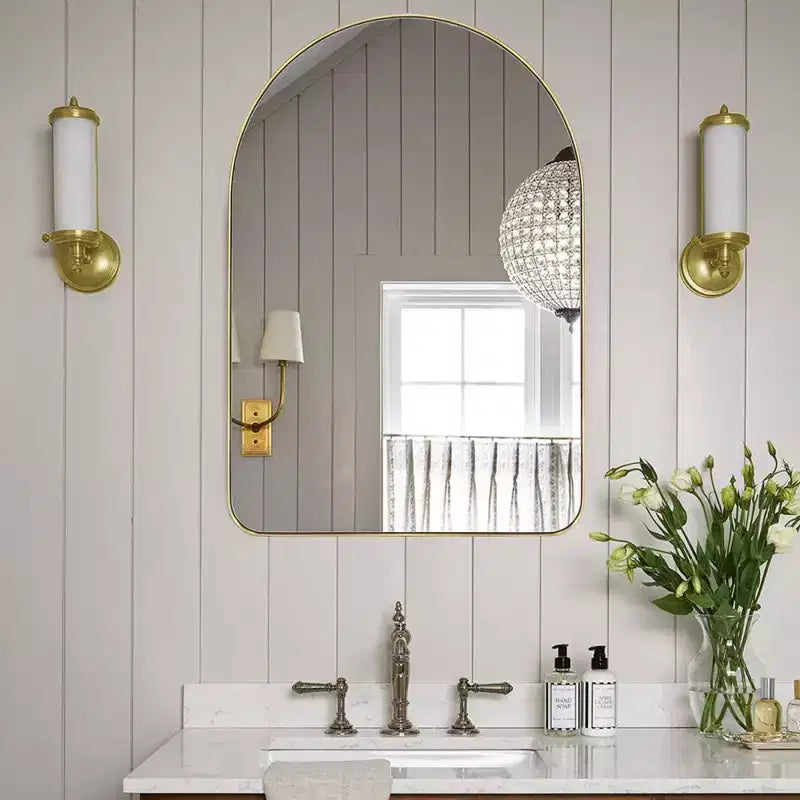 Miroir de courtoisie mural à cadre arqué en acier inoxydable