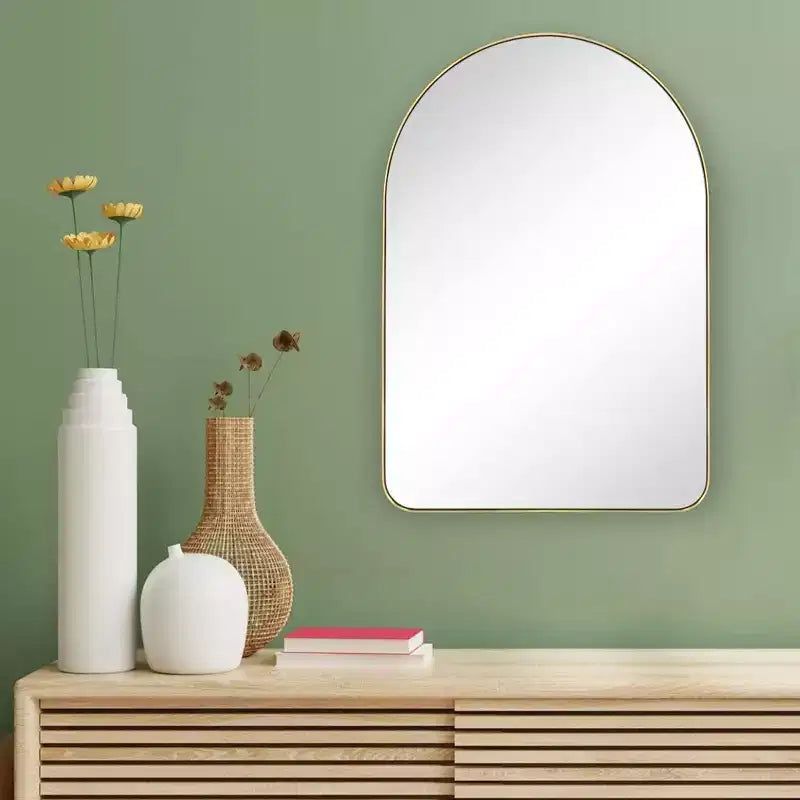 Miroir de courtoisie mural à cadre arqué en acier inoxydable