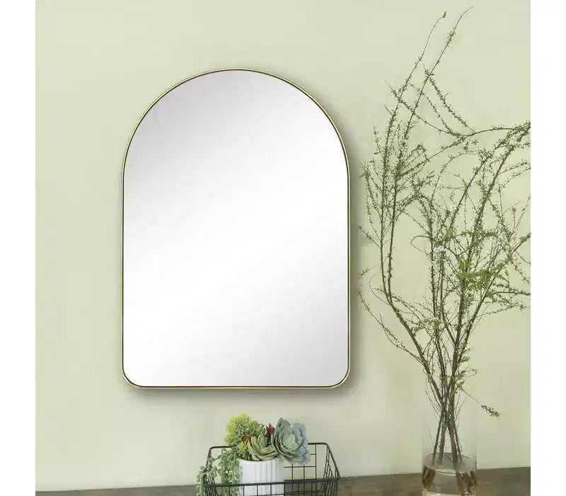 Miroir de courtoisie mural à cadre arqué en acier inoxydable