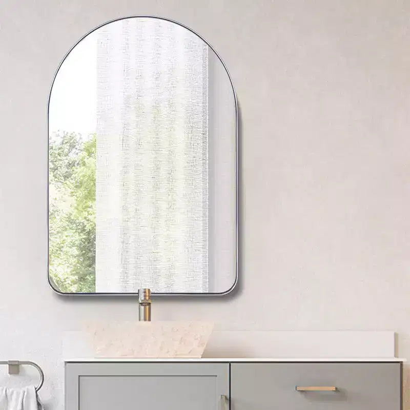 Miroir de courtoisie mural à cadre arqué en acier inoxydable