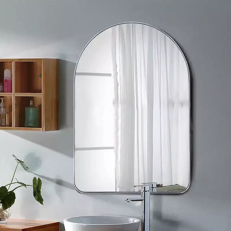 Miroir de courtoisie mural à cadre arqué en acier inoxydable